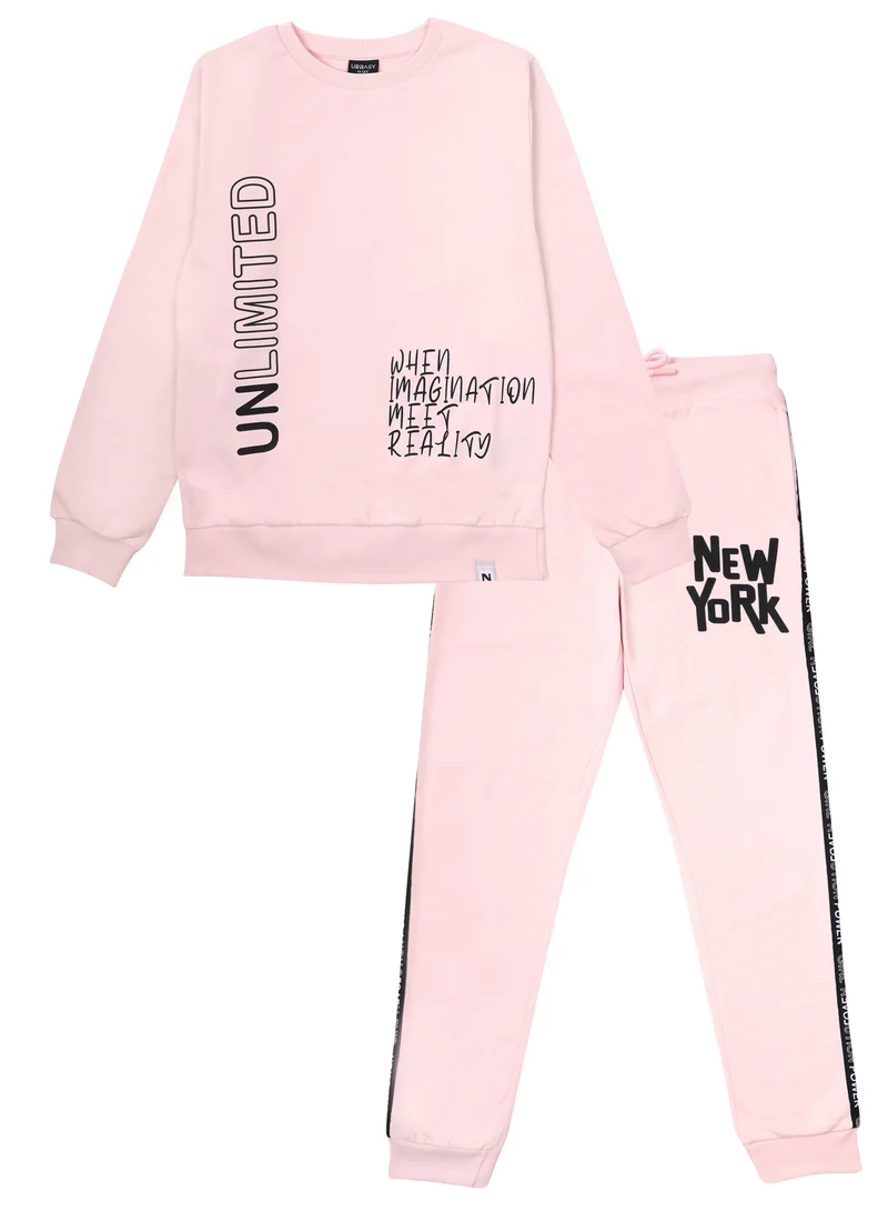 URBASY Urbasy Kids/Teena 100% Cotton Sweatshirt with Joggers Set - PINK