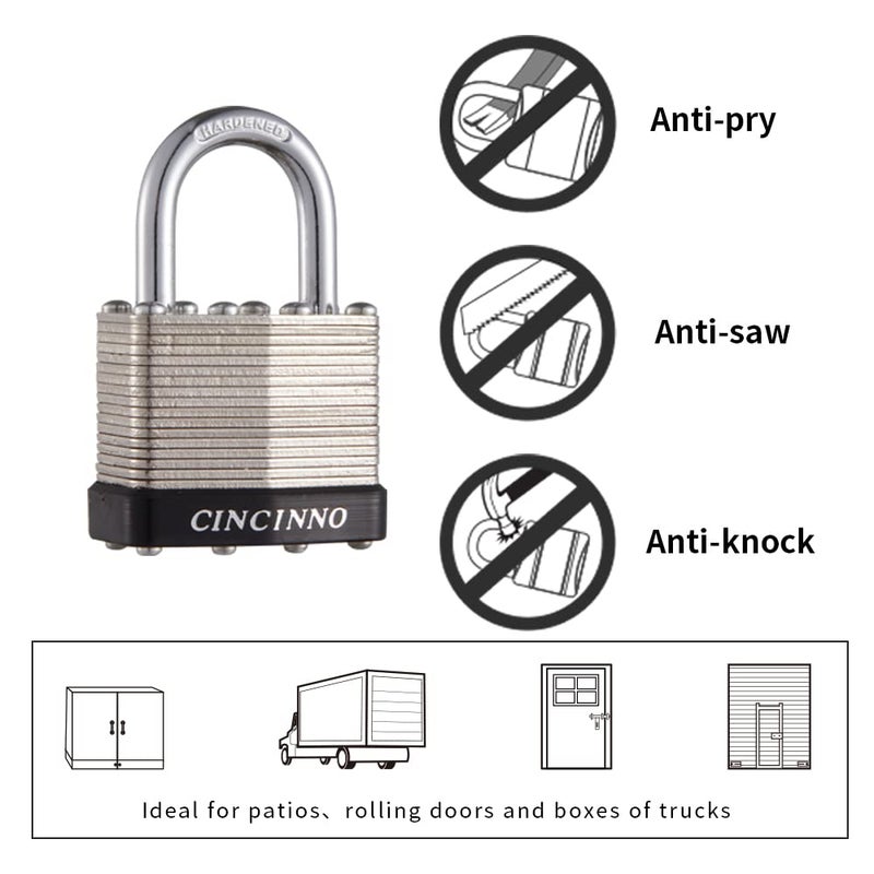 Cincinno 40 مم قفل فولاذي مصفح مطلي بالنيكل 1-9/16 بوصة جسم عريض 1 بوصة أقفال تكبل مع مفاتيح حزمة من 12 - Image 4