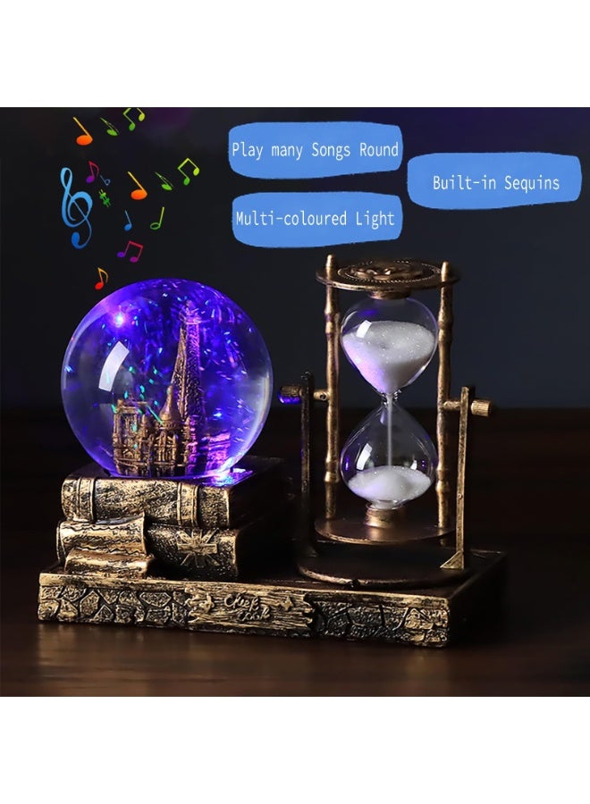 LED الموسيقى كريستال الثلج كروب مع ساعة الزجاج توقيت، تغيير اللون ديكور القلعة الرجعية للمنزل والمكتب والرف المركزية (النحاس) - Image 4