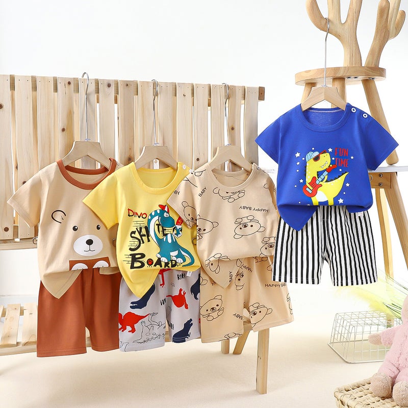 New Arrival Pure Cotton Children'S Short Sleeve Suit Cotton Boys' Children'S Clothing Girls' Shorts Sports Home Clothing Suit Summer - Image 2