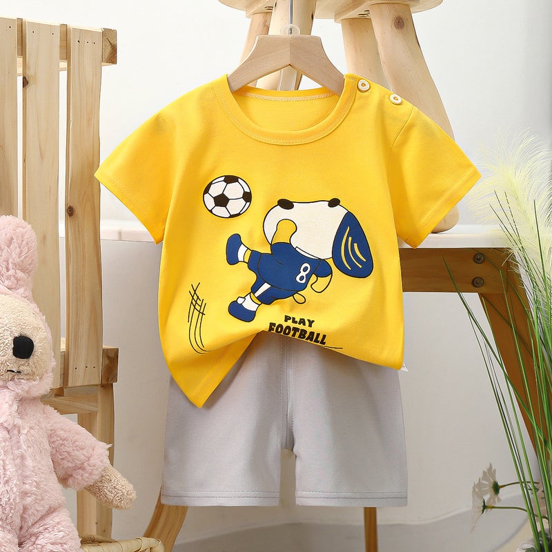 New Arrival Pure Cotton Children'S Short Sleeve Suit Cotton Boys' Children'S Clothing Girls' Shorts Sports Home Clothing Suit Summer - Image 5