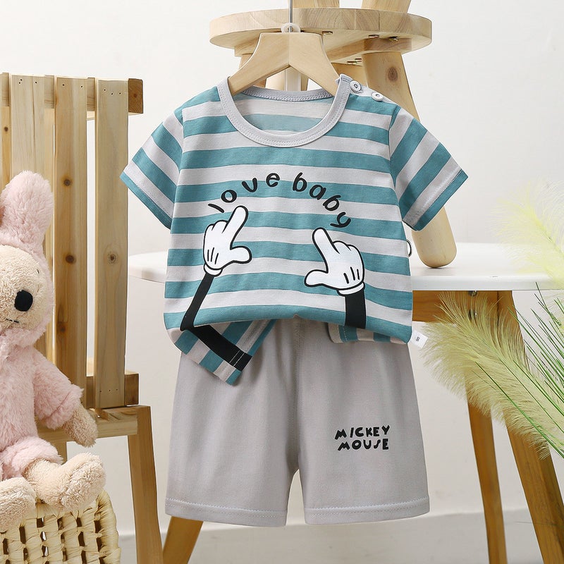 New Arrival Pure Cotton Children'S Short Sleeve Suit Cotton Boys' Children'S Clothing Girls' Shorts Sports Home Clothing Suit Summer - Image 1