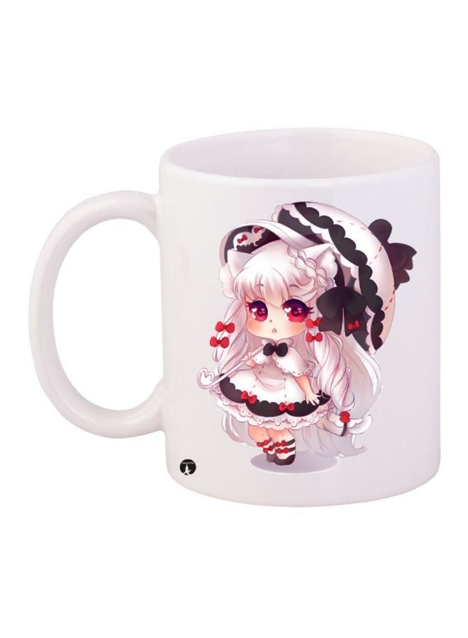 Anime Girl Printed Coffee Mug White/Pink/Black 11ounce