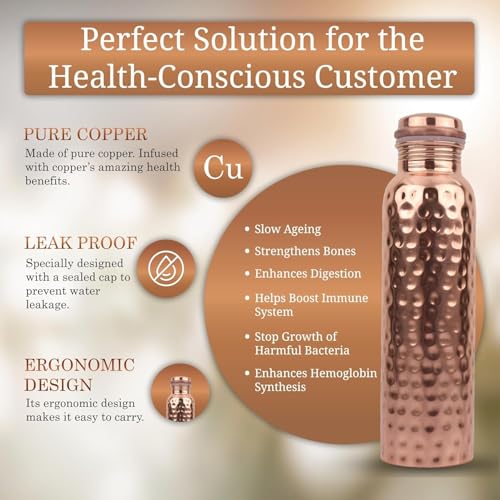 BOLD & DIVINE Premium 32oz Pure Copper Hammered Water Bottle for Drinking - Ayurvedic Health Benefits - Handcrafted Copper Water Vessel - Leak-Proof Design, Rust-Free - Eco-Friendly Choice - Image 5