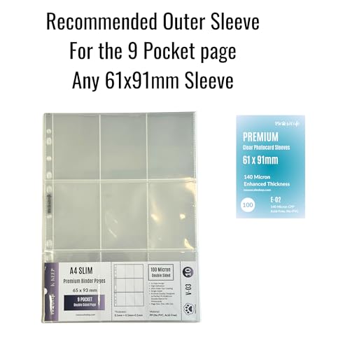 Meowcafe K-Keep Double Sided A4 Slim 9 Pocket Premium Kpop Photocard Binder Pages, 65x93mm Pocket Size, 11 Holes, 100 Micron, Generic Fit 3 Ring Office Binder and 4 Ring Binder, 30 Pages Set - Image 2