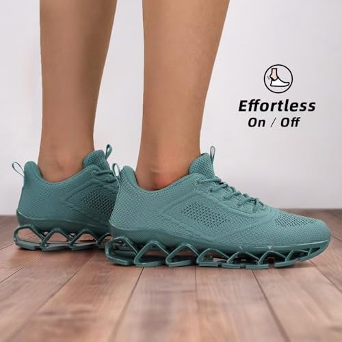 Kapsen Womens Walking Shoes Fashion Running Tennis Blade Sneakers Mesh Breathable Athletic Sport Gym Green US6 - Image 2