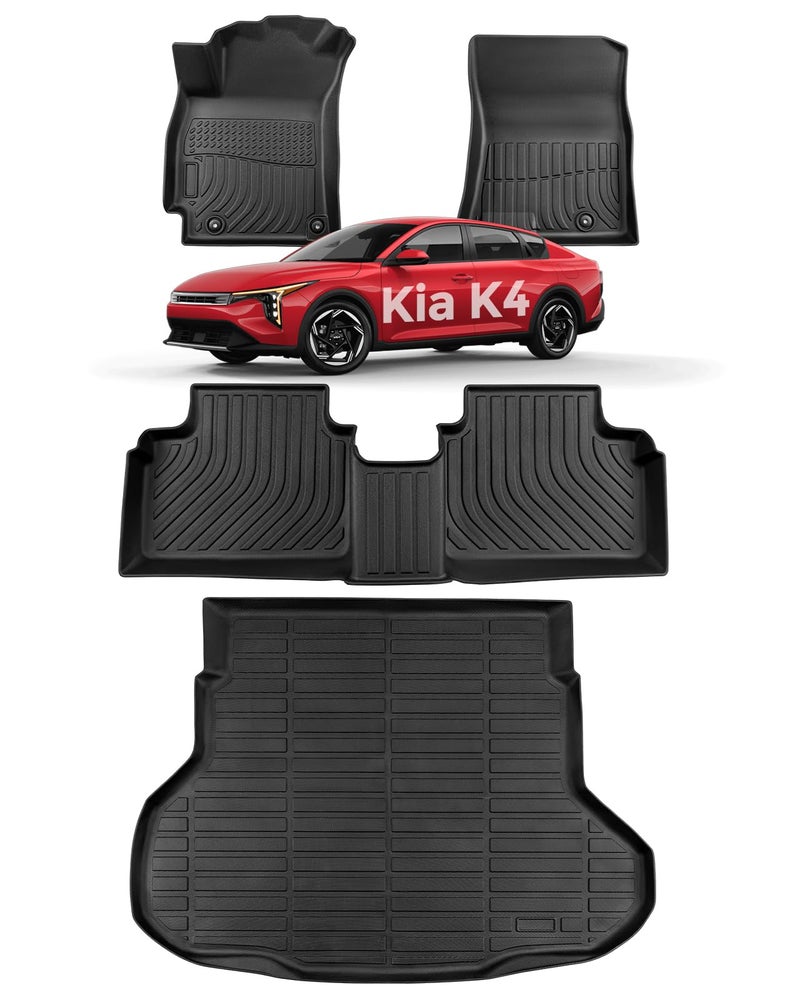COTAZA for KIA K4 2025 2026 (Not Fit for Hatchback) Floor Mats Cargo Liner LX LXS EX GT-line Turbo All Weather Season Car Interior Soft Rubber Trunk Carpet Automotive Accessories Black 4PCS - Image 1