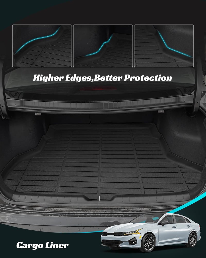 COTAZA for KIA K4 2025 2026 (Not Fit for Hatchback) Floor Mats Cargo Liner LX LXS EX GT-line Turbo All Weather Season Car Interior Soft Rubber Trunk Carpet Automotive Accessories Black 4PCS - Image 3