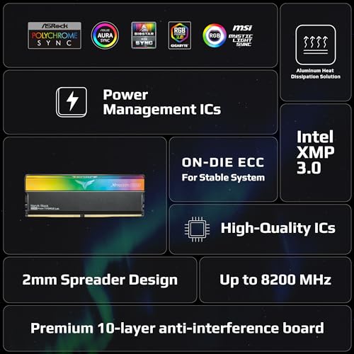 TEAMGROUP T-Force XTREEM ARGB DDR5 Ram 32GB (2x16GB) 8000MHz PC5-64000 CL38 Desktop Memory Module Ram for 600 700 Series Chipset XMP 3.0 Ready Black FF9D532G8000HC38DDC01 - Image 5