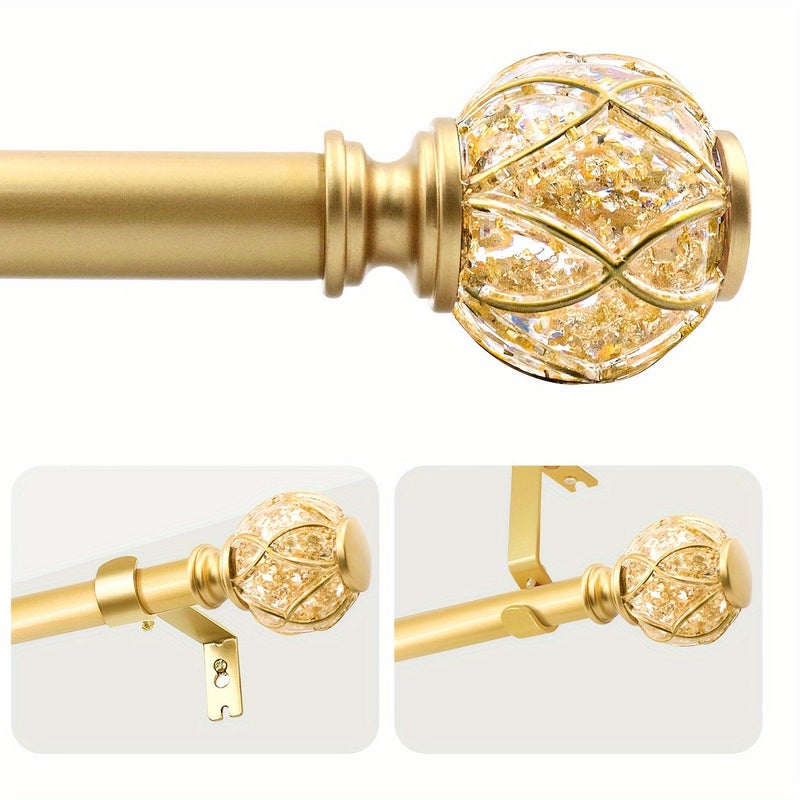 Golden Grid Retractable Curtain Rod 28-109 Inches Mesh Texture Decoration - Image 1