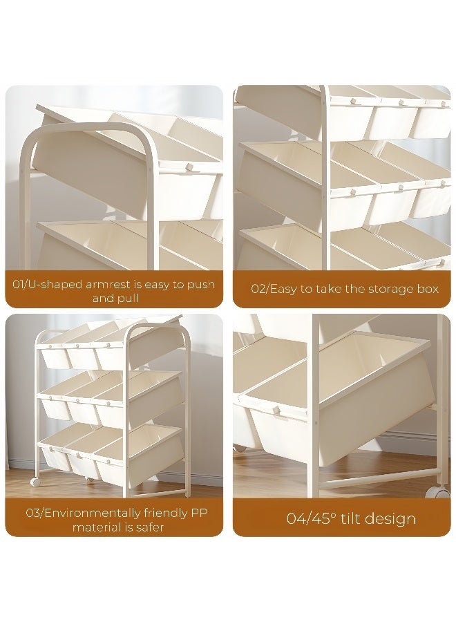 Shangxing 3-Tier Kids Toy Storage Organizer with 9 Removable Bins – Deluxe Toy Rack for Playroom, Bedroom, Nursery, Daycare - Image 2