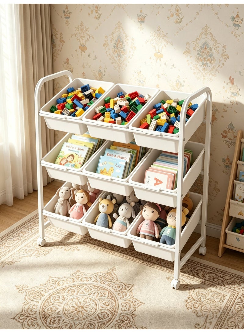 Shangxing 3-Layer Children's Toy Storage Box | 9 Individual Compartments, 45-Degree Inclined Design, Detachable for Children's Room, Living Room, Toy Box, and Storage Cabinet | Toy Storage Box | Children's Playroom Display Shelf - Image 1