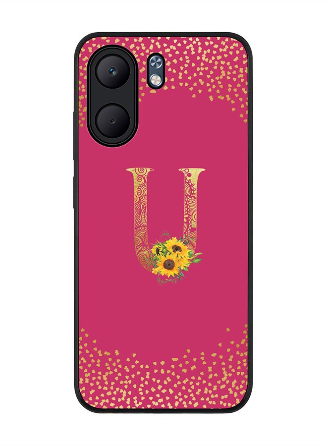 Stylizedd For Oppo A5x 5G / A5x 4G Case,Slim fit Camera Protection, Shockproof Thin Phone cover  - Custom Floral Monogram - U ( Deep Pink )