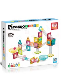 PicassoTiles Picasso Magnetic Mini Diamond Marble Run Track 60 Pieces | Magnetic Tiles | Building Blocks | Educational Toy Set | Construction Building Kit for Child Brain Development  - Image 2