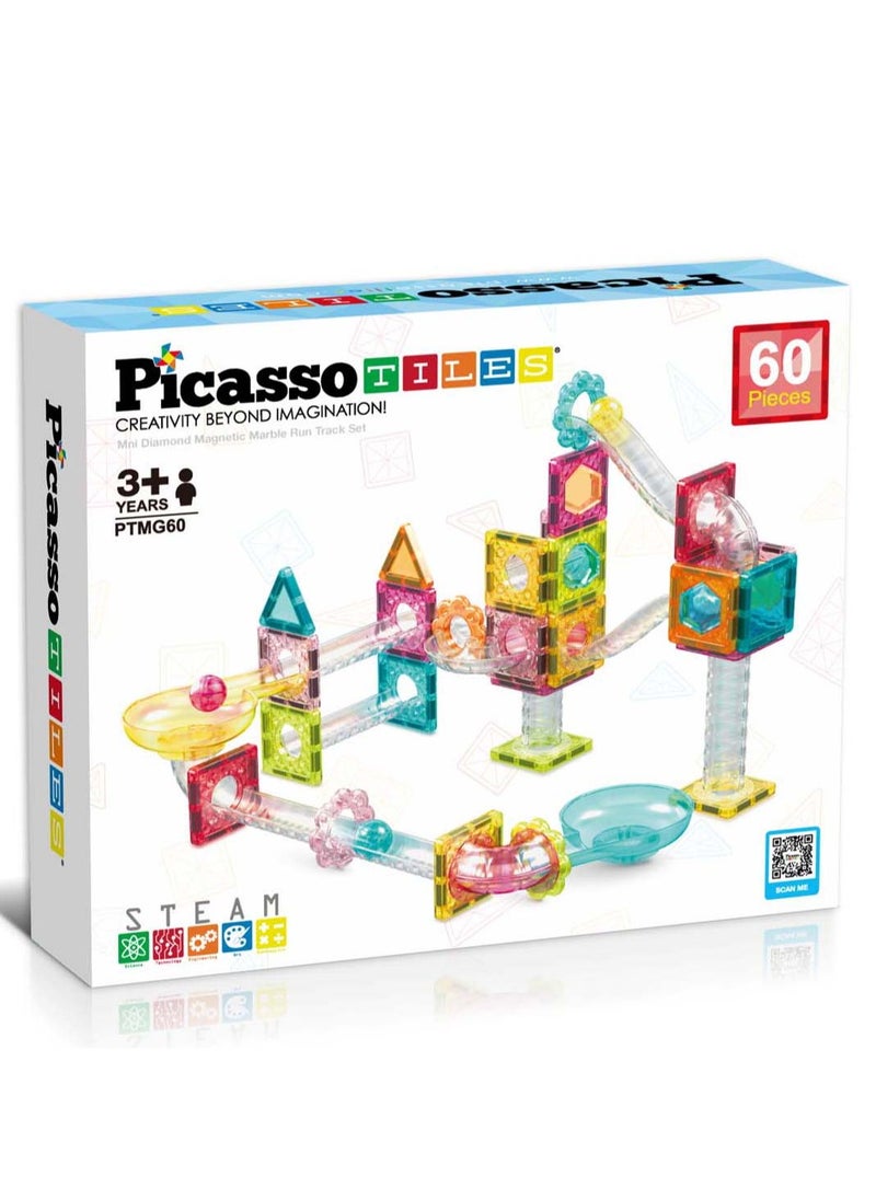 PicassoTiles - Picasso Magnetic Mini Diamond Marble Run Track 60 Pieces | Magnetic Tiles | Building Blocks | Educational Toy Set | Construction Building Kit for Child Brain Development - Image 1