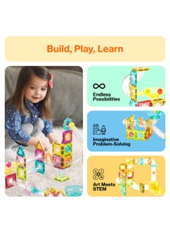 PicassoTiles Picasso Magnetic Mini Diamond Marble Run Track 60 Pieces | Magnetic Tiles | Building Blocks | Educational Toy Set | Construction Building Kit for Child Brain Development  - Image 4