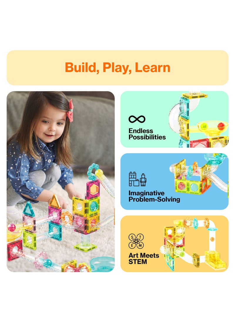 PicassoTiles - Picasso Magnetic Mini Diamond Marble Run Track 60 Pieces | Magnetic Tiles | Building Blocks | Educational Toy Set | Construction Building Kit for Child Brain Development - Image 1
