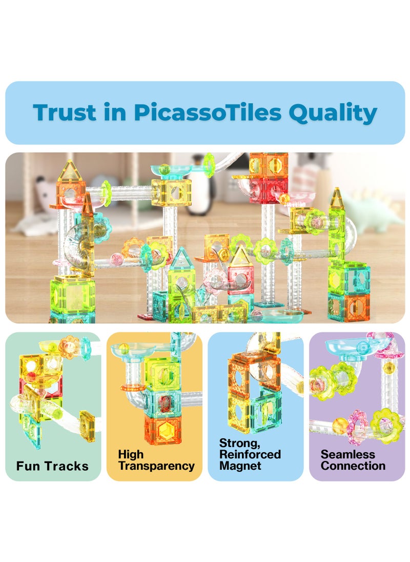 PicassoTiles - Picasso Magnetic Mini Diamond Marble Run Track 60 Pieces | Magnetic Tiles | Building Blocks | Educational Toy Set | Construction Building Kit for Child Brain Development - Image 1