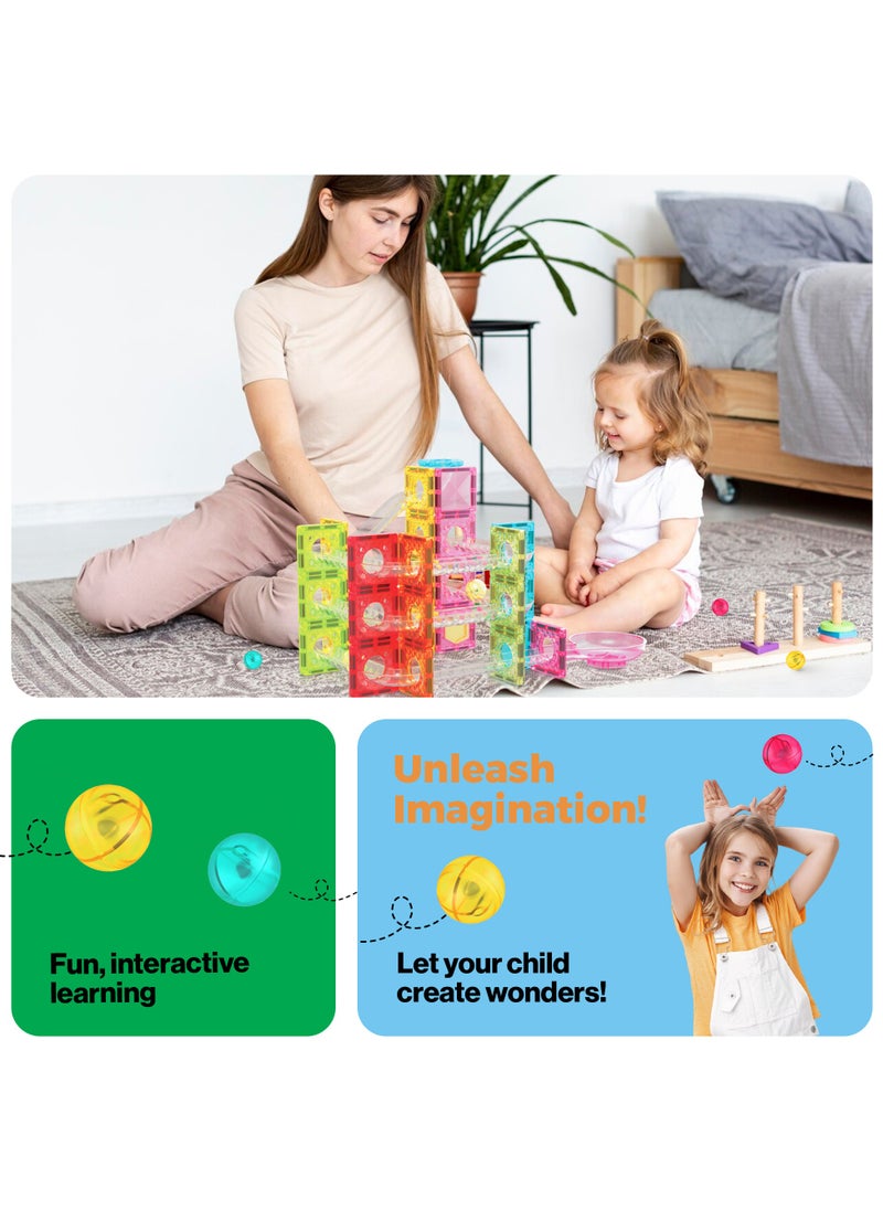 PicassoTiles - Picasso Magnetic Mini Diamond Marble Run Track 60 Pieces | Magnetic Tiles | Building Blocks | Educational Toy Set | Construction Building Kit for Child Brain Development - Image 1