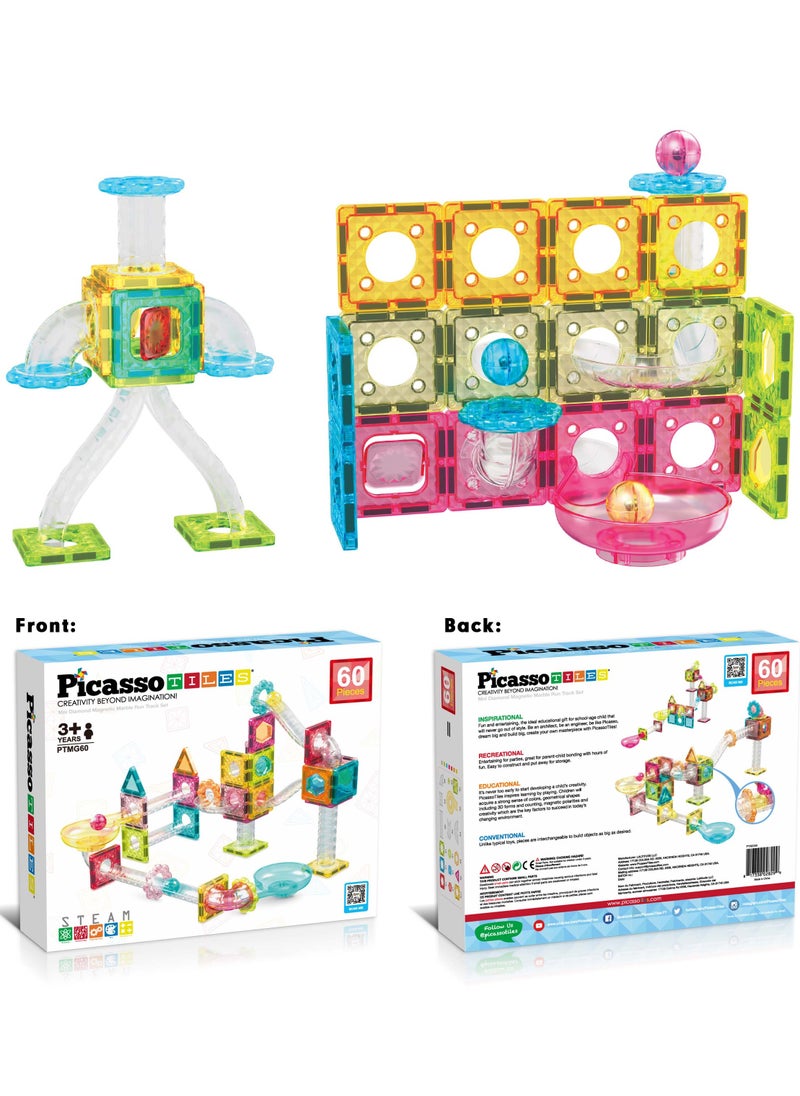 PicassoTiles - Picasso Magnetic Mini Diamond Marble Run Track 60 Pieces | Magnetic Tiles | Building Blocks | Educational Toy Set | Construction Building Kit for Child Brain Development - Image 1