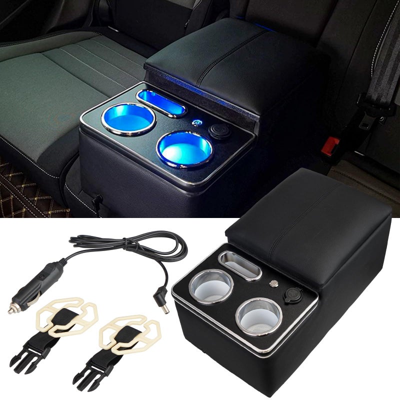 Donpida Upgrade Armrest Storage Box with Cup and Phone Holder for Car Van Truck Floor Cab Back Bench Seat Center Console Organizer Black