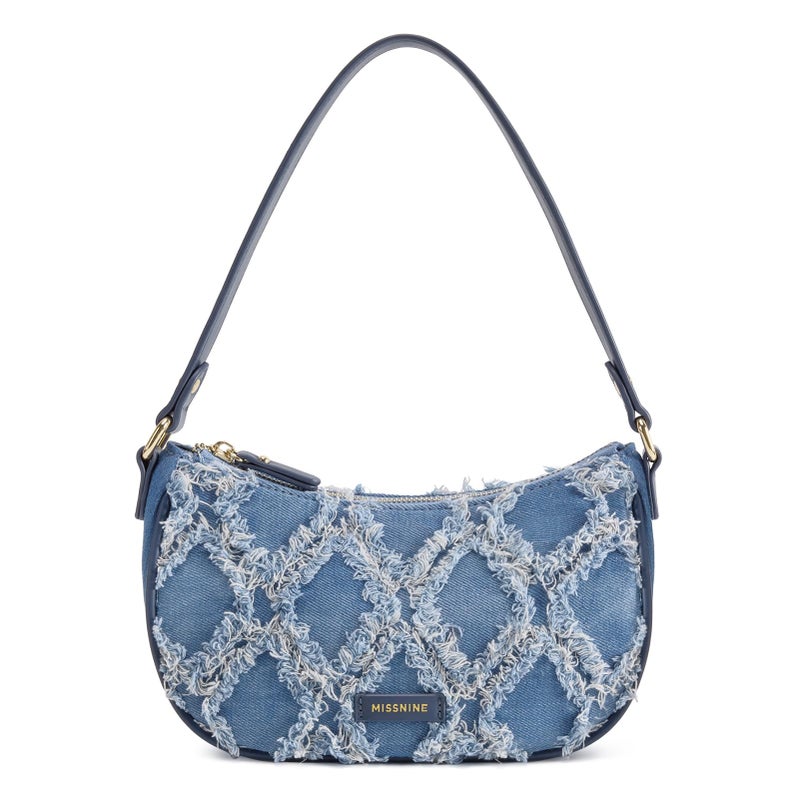 Missnine Fringe Denim Purse Hobo Handbag for Women Jean Clutch Purse Crescent Shoulder Bags Small Distressed Mini Tote Bag Blue - Image 1