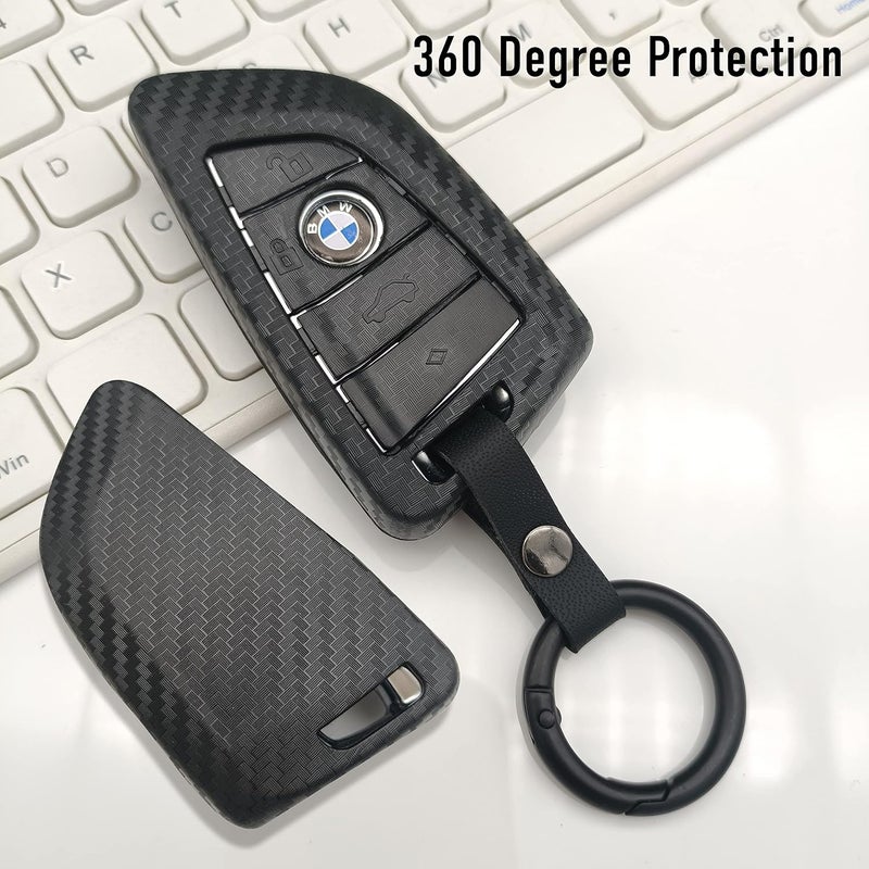 7سليندر لـ BMW غطاء مفتاح صلب من TPU مع سلسلة مفاتيح لسلسلة 1 2 3 4 5 6 7 8 و X2 X3 X4 X5 X6 X7 و M3 M5 M6 M8 و Z4 و GT3 GT5 - ألياف كربونية - Image 3