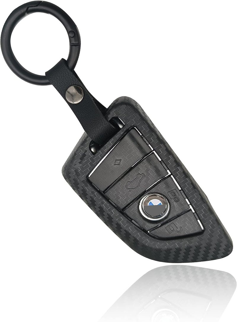 7سليندر لـ BMW غطاء مفتاح صلب من TPU مع سلسلة مفاتيح لسلسلة 1 2 3 4 5 6 7 8 و X2 X3 X4 X5 X6 X7 و M3 M5 M6 M8 و Z4 و GT3 GT5 - ألياف كربونية - Image 1