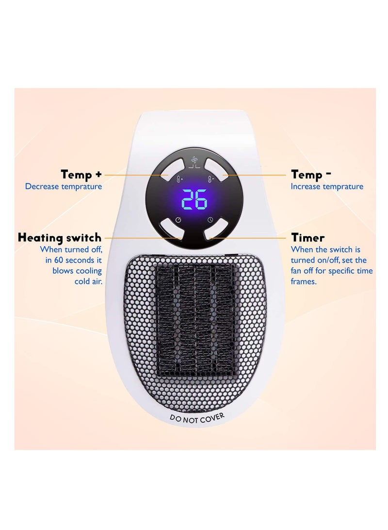 Captaintech Compact Electric Fan Heater 500W with Adjustable Thermostat Timer and LED Display for Quick Heating Low Noise Safe for Home and Office - Image 4