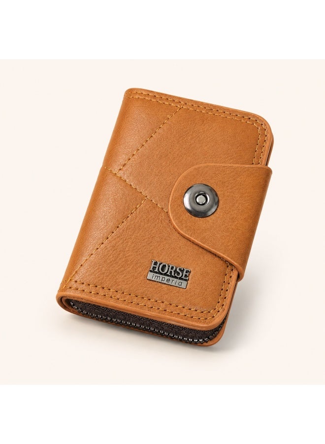 HORSE Men's Card and Wallet, Premium Leather, Two Separate Card Slots (Zipper + Snap) - Practical Design and Large Capacity (Havana) - Image 1