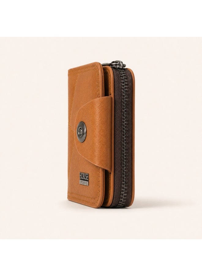 HORSE Men's Card and Wallet, Premium Leather, Two Separate Card Slots (Zipper + Snap) - Practical Design and Large Capacity (Havana) - Image 3