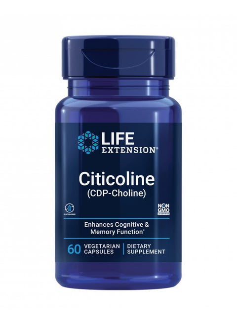 Life Extension Citicoline (CDP-Choline) - Citicoline Supplement for Brain & Cognitive Health, Focus, Attention, Memory Function - Non-GMO, Gluten Free, Vegetarian - 60 Capsules
