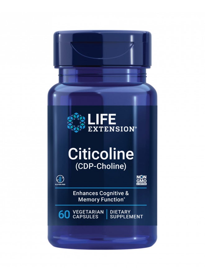 Life Extension - Life Extension Citicoline (CDP-Choline) - Citicoline Supplement for Brain & Cognitive Health, Focus, Attention, Memory Function - Non-GMO, Gluten Free, Vegetarian - 60 Capsules - Image 1
