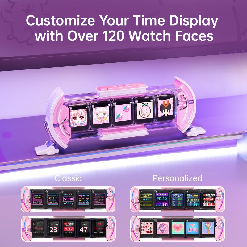 Divoom Times Gate - Cute Gaming Digital Clock with Smart App-Controlled, Support Weather Forecast, Stock Market/Exchange Rate, Social Media, Pixel Art Display for Gamers & Home Office Decor (Pink) - Image 2