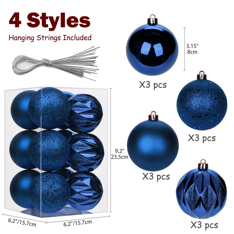Briful 12pcs 3.15 "" عيد الميلاد الحلي الحلي شاتيربيان سحرية زرقاء عيد الميلاد زخارف الشجرة عيد الميلاد كرات الشجرة الهالوين د؟ - Image 2