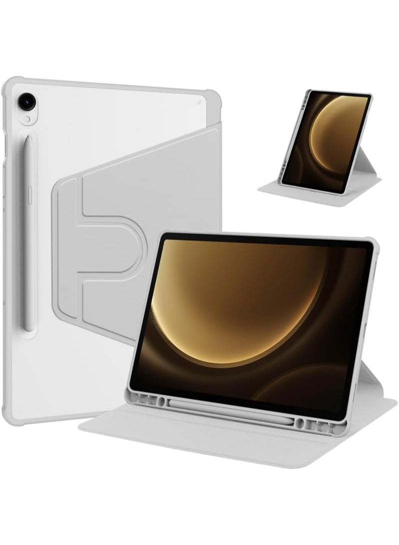 VKL Case for Samsung Galaxy Tab S10 Lite 10.9 inch 2025 Tablet Leather Case with Auto Wake/Sleep, 360° Rotating Stand Acrylic Clear Back Cover Built-in Pencil Holder (Grey) - Image 1