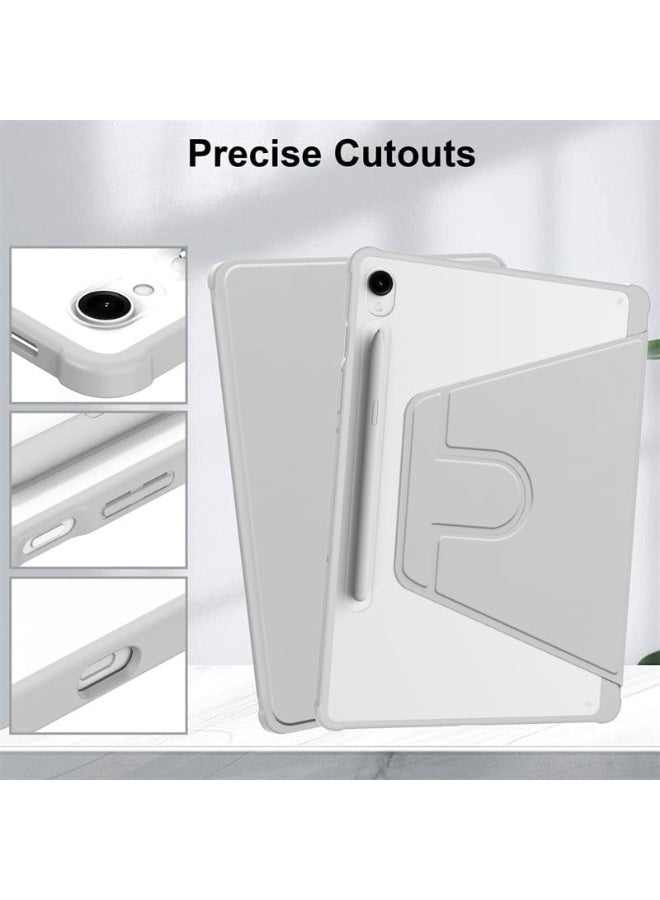 VKL Case for Samsung Galaxy Tab S10 Lite 10.9 inch 2025 Tablet Leather Case with Auto Wake/Sleep, 360° Rotating Stand Acrylic Clear Back Cover Built-in Pencil Holder (Grey) - Image 4