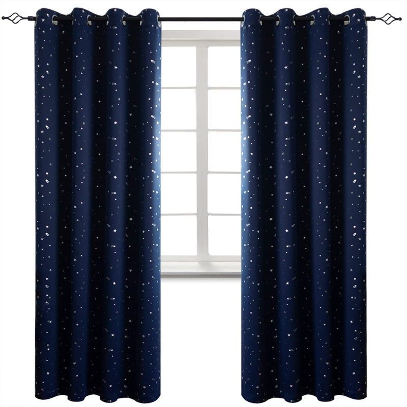 BGment الستائر النجمة البحرية النجمية لسيارات غرفة نوم الطفل - الغرفة المعزولة الحرارية الغامق الستائر المطبوعة لمجموعة غرفة المعيشة من لوحين (55 × 84 بوصة زرقاء داكنة) - Image 1