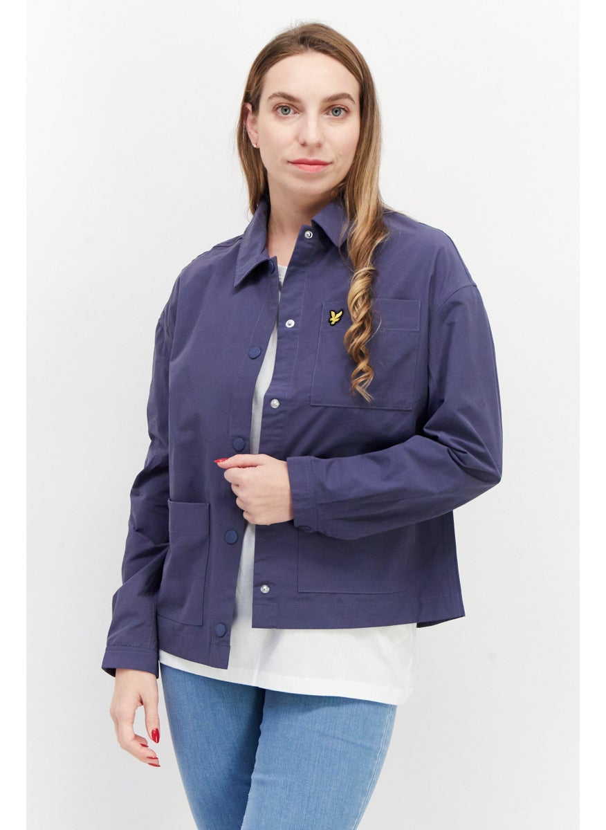 Lyle & Scott Women Embroidered Logo Jacket Shirt, Nightshade Blue  - Image 1