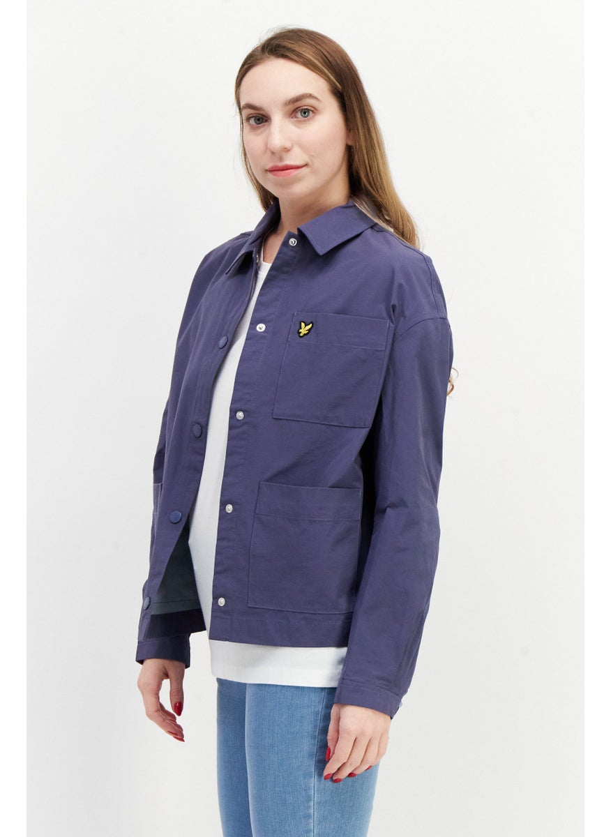 Lyle & Scott Women Embroidered Logo Jacket Shirt, Nightshade Blue  - Image 3