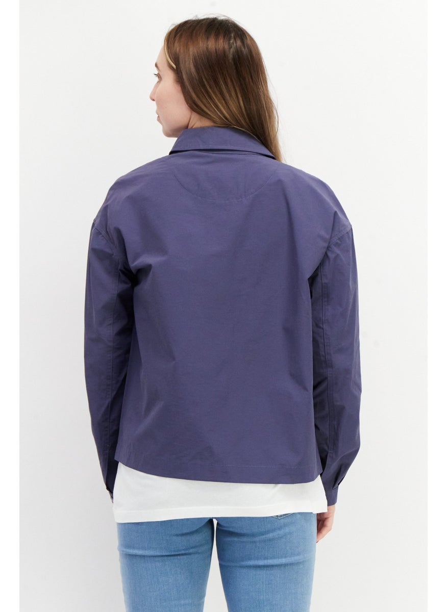 Lyle & Scott Women Embroidered Logo Jacket Shirt, Nightshade Blue  - Image 2