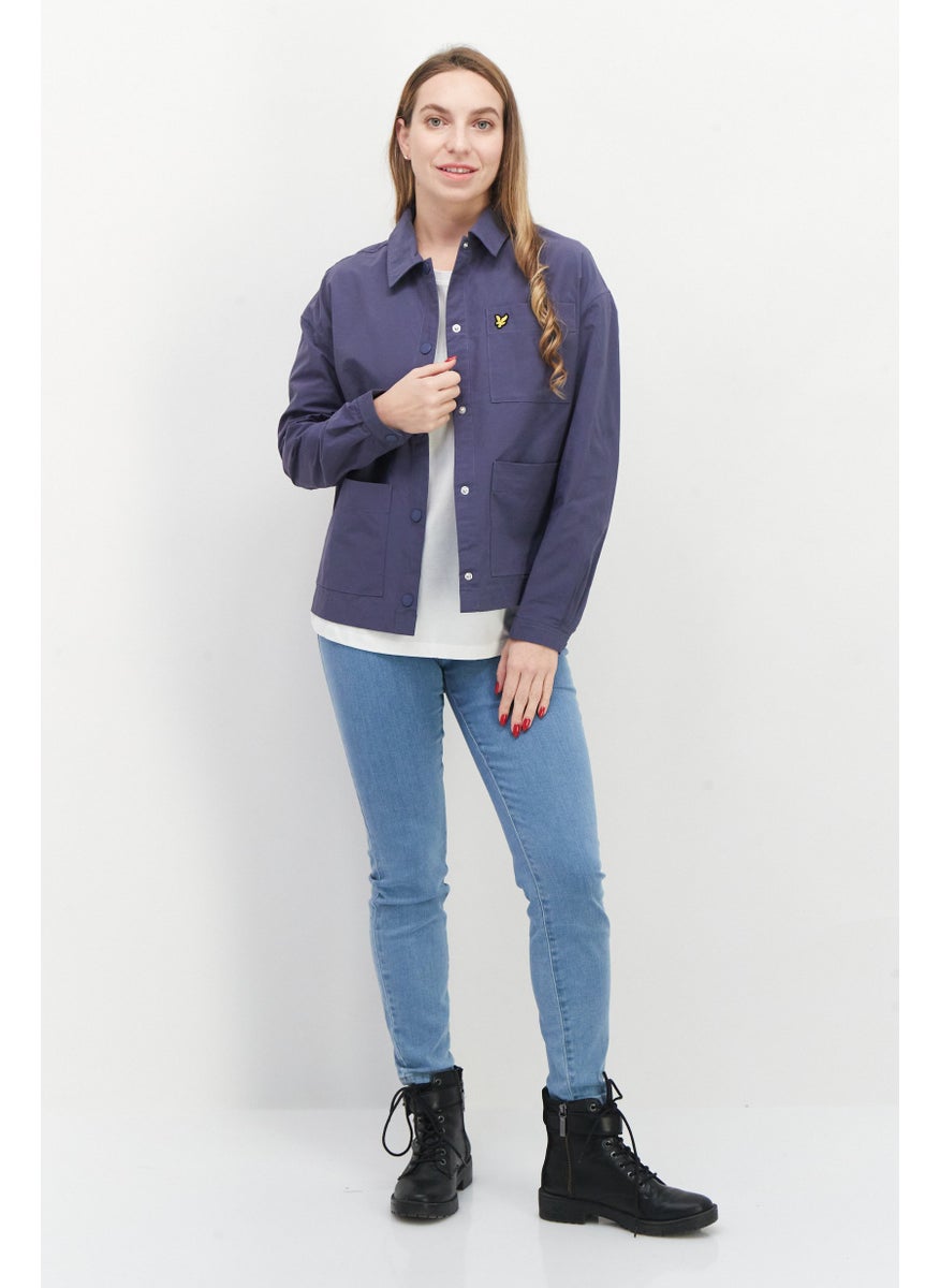 Lyle & Scott Women Embroidered Logo Jacket Shirt, Nightshade Blue  - Image 4