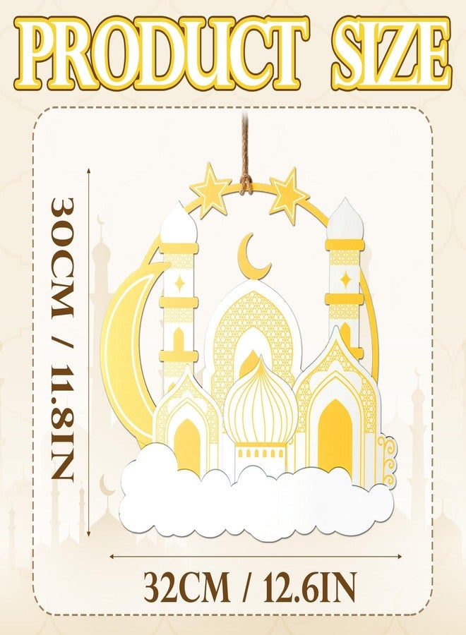 Jetec 11.8in Ramadan Wreath Decor for Front Door Eid Mubarak Wooden Hanging Decor Islamic Muslim Mosque Wreath Islamic Welcome Sign for Indoor Outdoor Front Porch Wall Home Party Decoration - Image 3