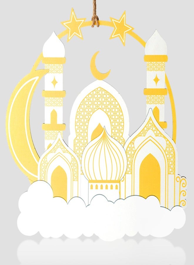 Jetec 11.8in Ramadan Wreath Decor for Front Door Eid Mubarak Wooden Hanging Decor Islamic Muslim Mosque Wreath Islamic Welcome Sign for Indoor Outdoor Front Porch Wall Home Party Decoration - Image 1