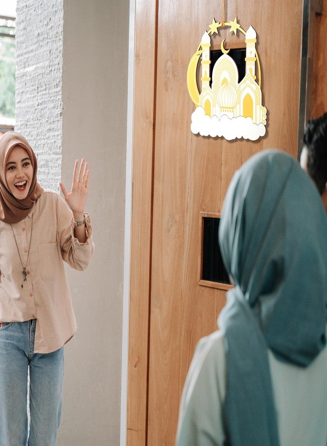 Jetec 11.8in Ramadan Wreath Decor for Front Door Eid Mubarak Wooden Hanging Decor Islamic Muslim Mosque Wreath Islamic Welcome Sign for Indoor Outdoor Front Porch Wall Home Party Decoration - Image 4