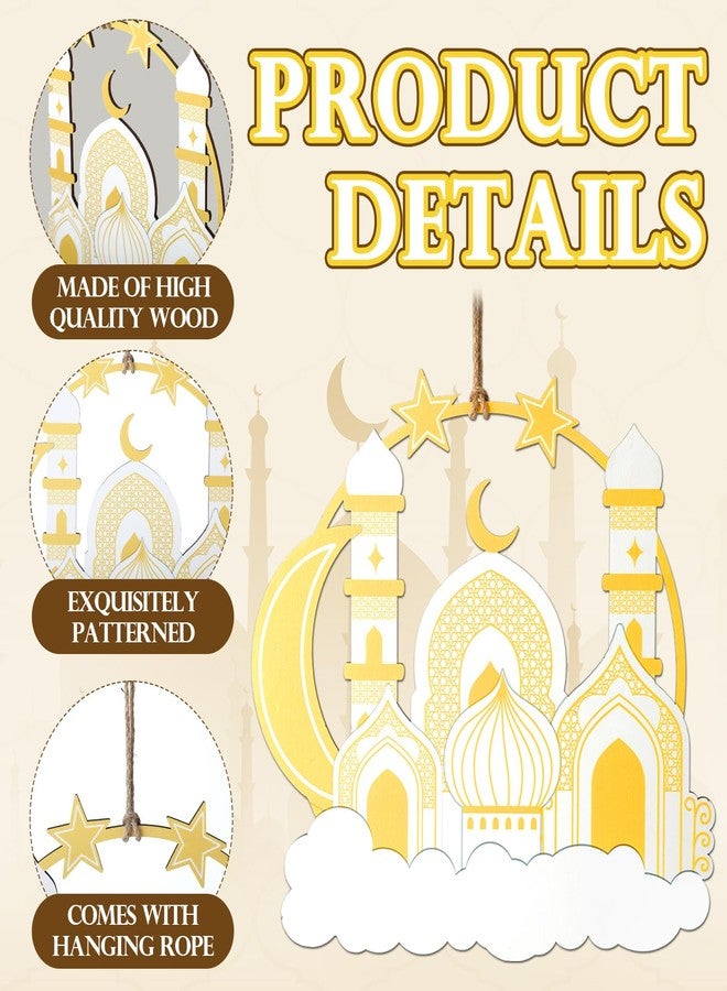 Jetec 11.8in Ramadan Wreath Decor for Front Door Eid Mubarak Wooden Hanging Decor Islamic Muslim Mosque Wreath Islamic Welcome Sign for Indoor Outdoor Front Porch Wall Home Party Decoration - Image 5