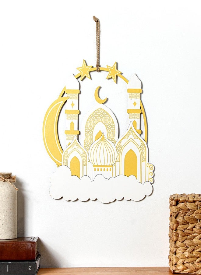 Jetec 11.8in Ramadan Wreath Decor for Front Door Eid Mubarak Wooden Hanging Decor Islamic Muslim Mosque Wreath Islamic Welcome Sign for Indoor Outdoor Front Porch Wall Home Party Decoration - Image 2