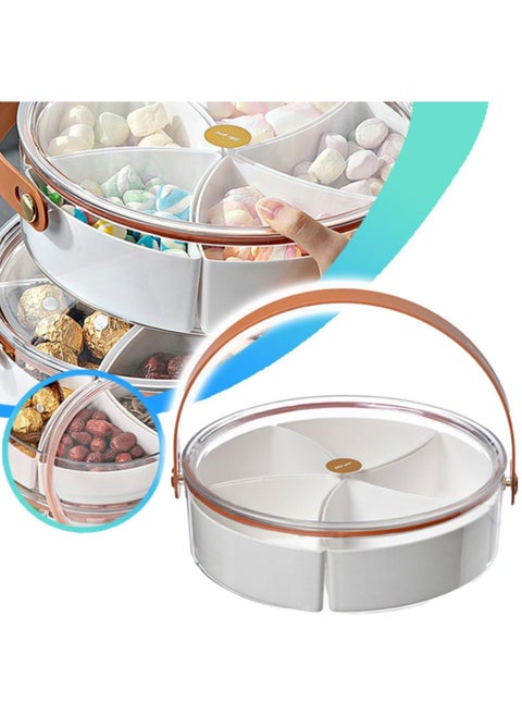 Clear Divided Serving Tray with Lid & Handle, Round Veggie Tray with 5 Compartments, Platter Food Storage Container Box for Candy Appetizer Snack Dried Fruit Nuts Vegetable (Round - White)