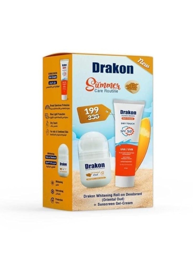 DRAKON Roll-On Deodorant Oriental Oud & Sunscreen Gel Cream 50ml + 60 gm | Dry Touch SPF50+ UVA/UVB