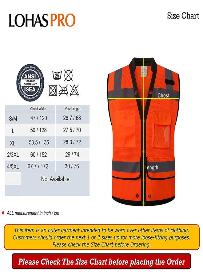 LOHASPRO Class 2 Reflective Safety Vest With Pockets - High Visibility Surveyor Vest for Men, Mesh Construction (Orange, Large) - Image 2